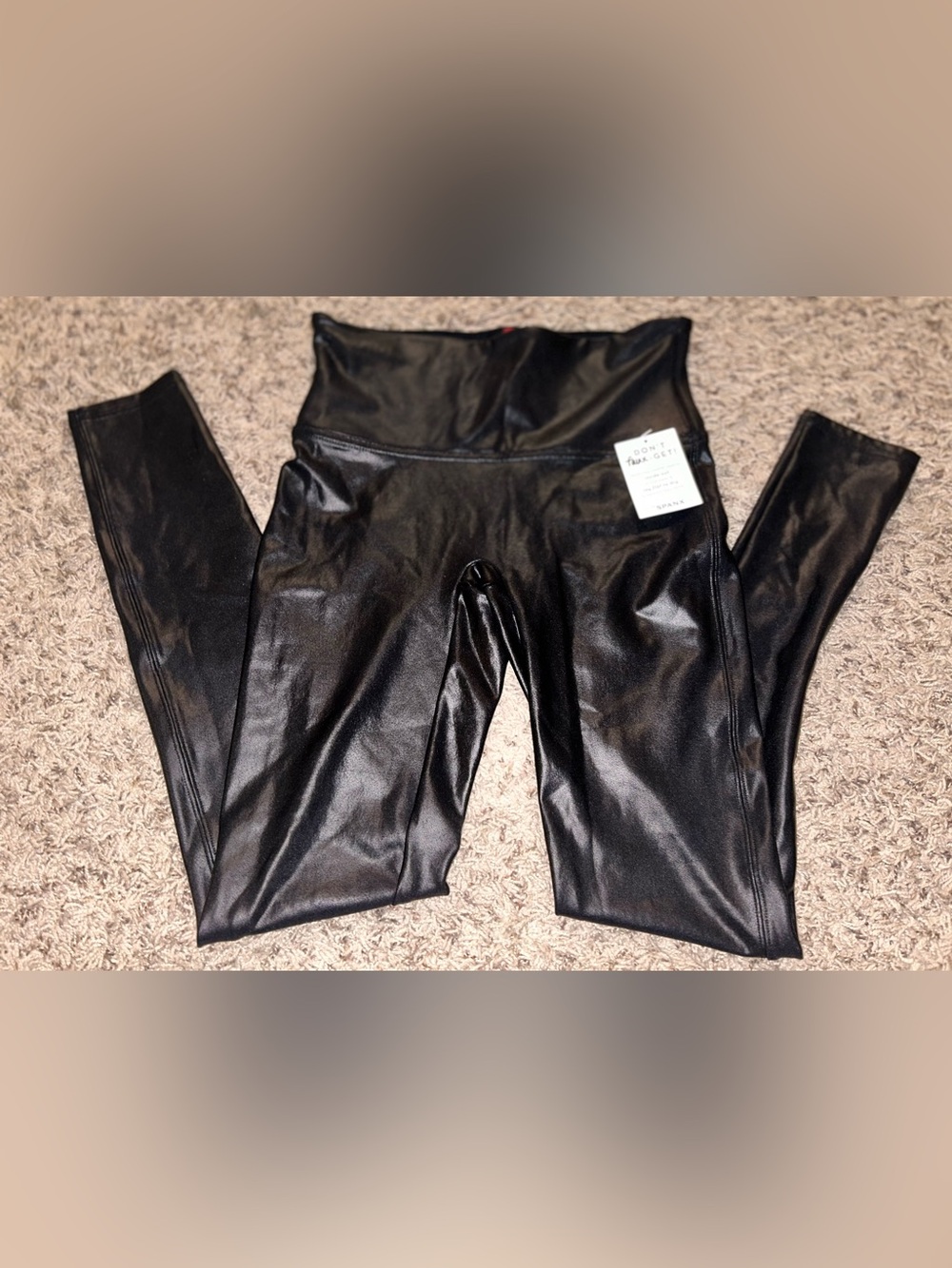 NWT Women’s SPANX Black Shiny Faux Leather High-Waist Leggings size M